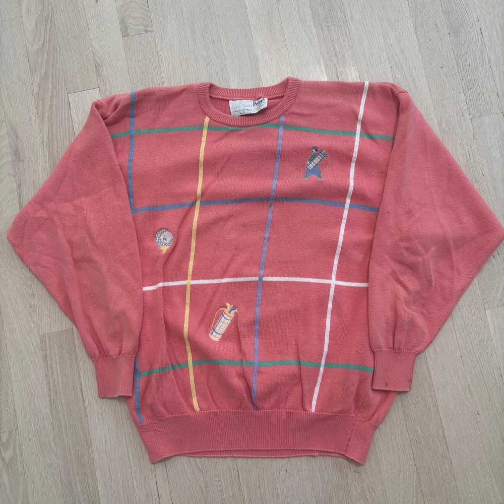 Pringle of Scotland Golf Sweater Mens L Pink Cotton Vintage Nick Faldo Good